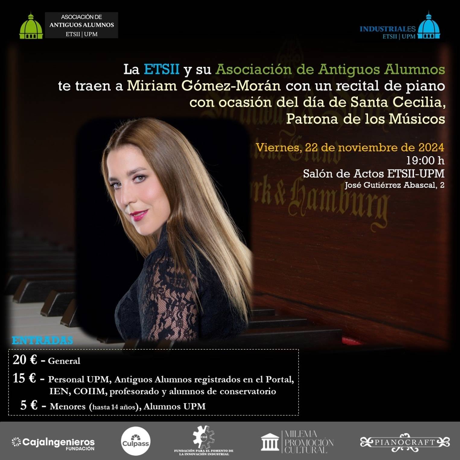 Concierto nº 3 (Ciclo "Piano y Cámara en Industriales"). Miriam Gómez-Morán, piano.