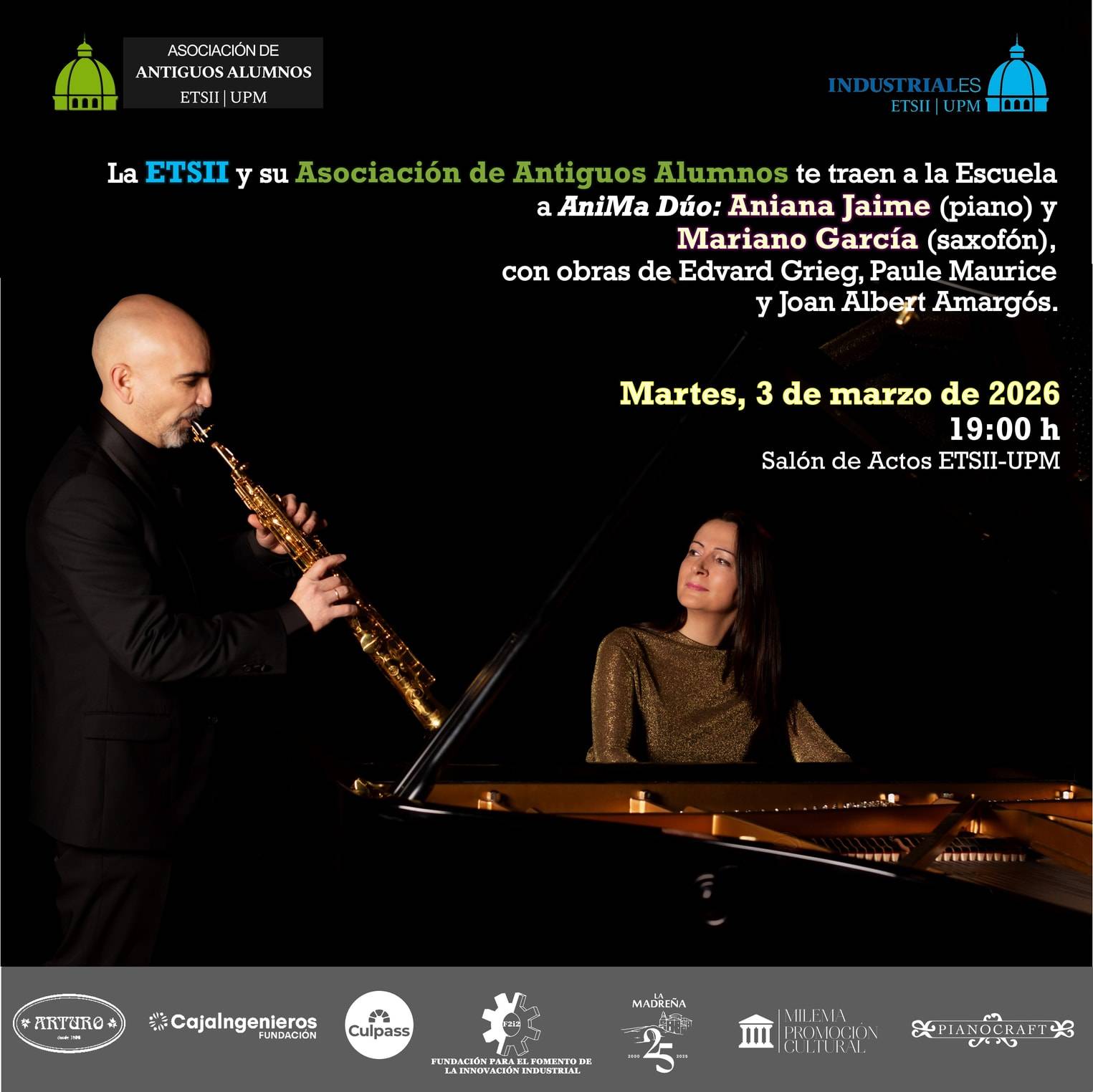 AniMa DUO en la ETSII. Piano y saxofón en un concierto único