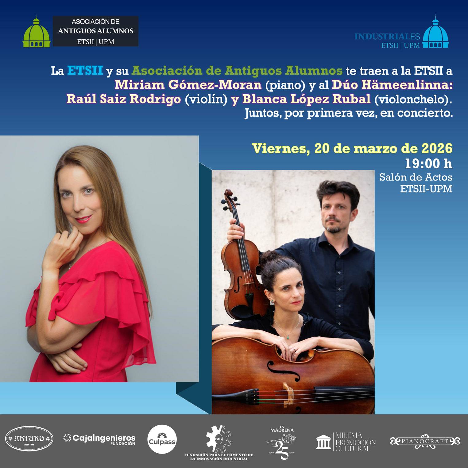 Miriam Gómez-Moran y el Dúo Hämeenlinna (Raúl Saiz Rodrigo y Blanca López Rubal) juntos, por primera vez, en concierto